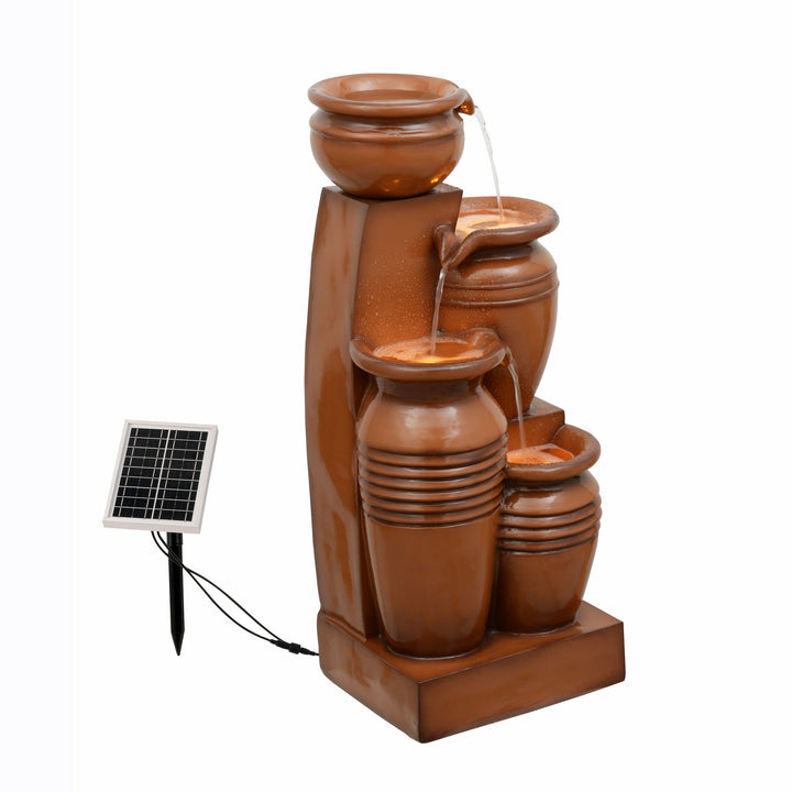 Teamson Home 28.7" 4-Tier Outdoor Solar Water Fountain with LED Lights, Terracotta