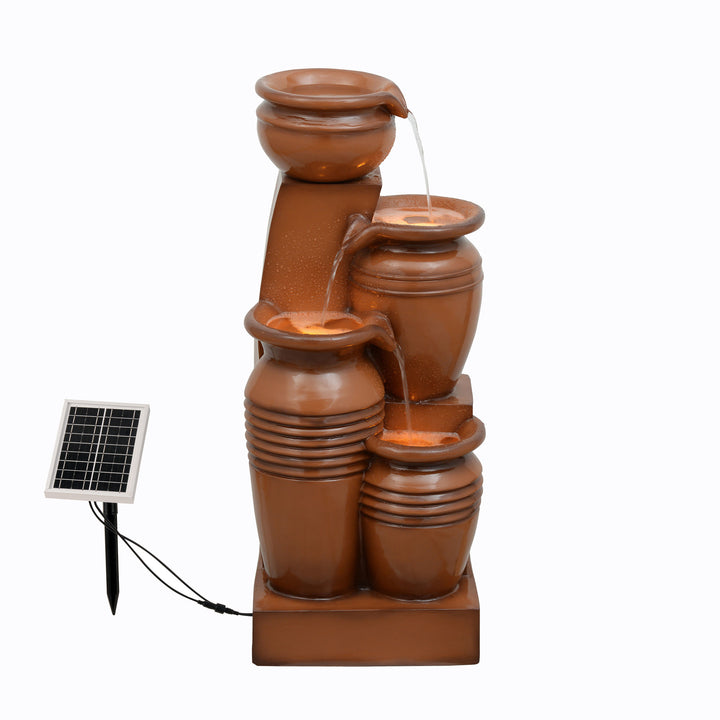 Teamson Home 28.7" 4-Tier Outdoor Solar Water Fountain with LED Lights, Terracotta