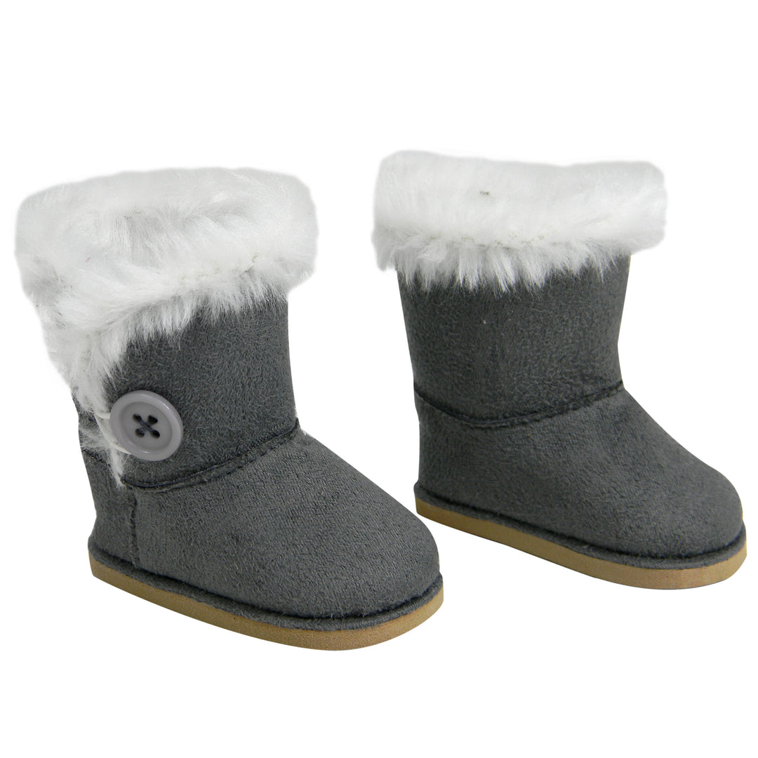 Sophia’s Gray Winter Button Boots w/ faux fur Accessory for 18" Dolls