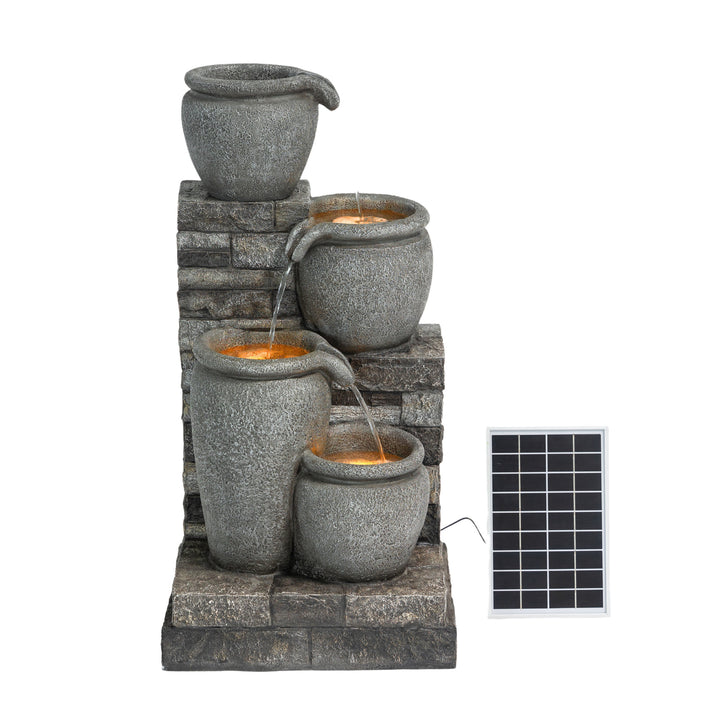 Teamson Home 30.7" 4-Tier Outdoor Solar Water Fountain with LED Lights, Gray