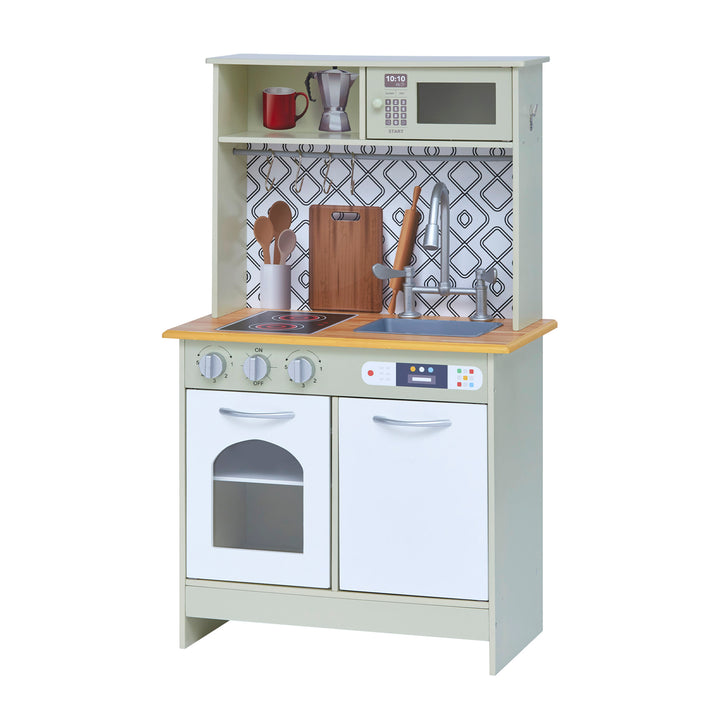 Teamson Kids Little Chef Boston Farmhouse Wooden Kitchen Playset, Green/White