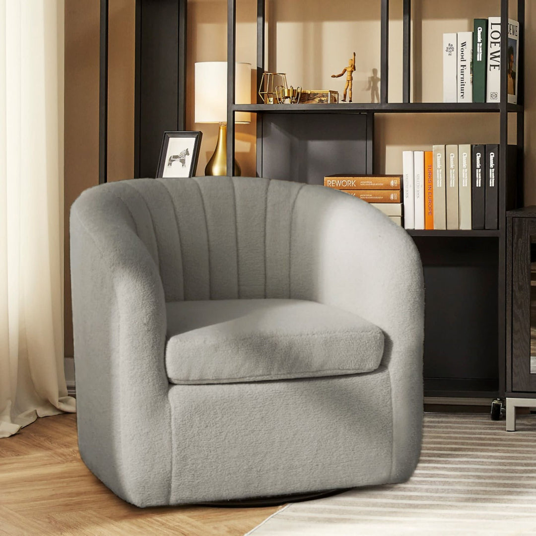 Teamson Home Monroe Faux Shearing Swivel Tub Chair with Channel Tufting, Gray