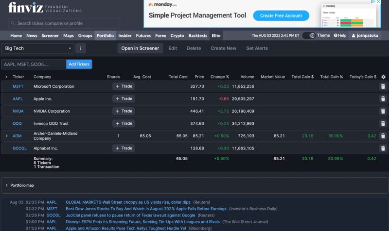 finviz portfolio