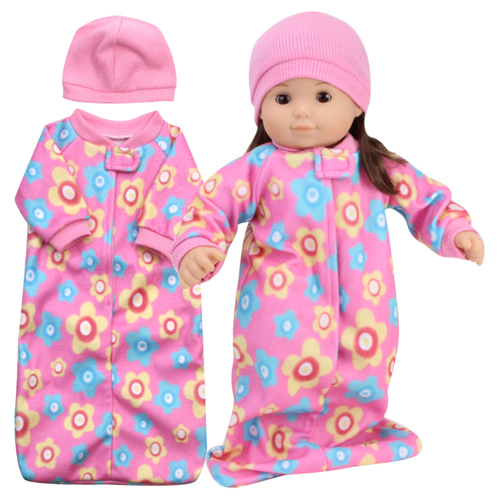 Sophia's - 15" Doll - Fleece Print Sleeper Sack & Hat - Light Pink