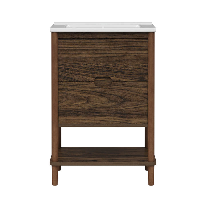 Teamson Home Ellery 24" Single Bathroom Vanity with Two Drawers, Walnut