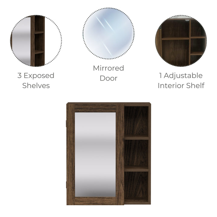 Teamson Home Ellery Removable Medicine Cabinet with Mirror, Open Shelves, Walnut