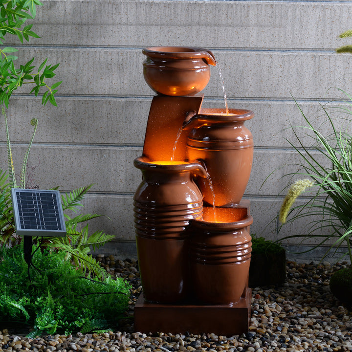 Teamson Home 28.7" 4-Tier Outdoor Solar Water Fountain with LED Lights, Terracotta