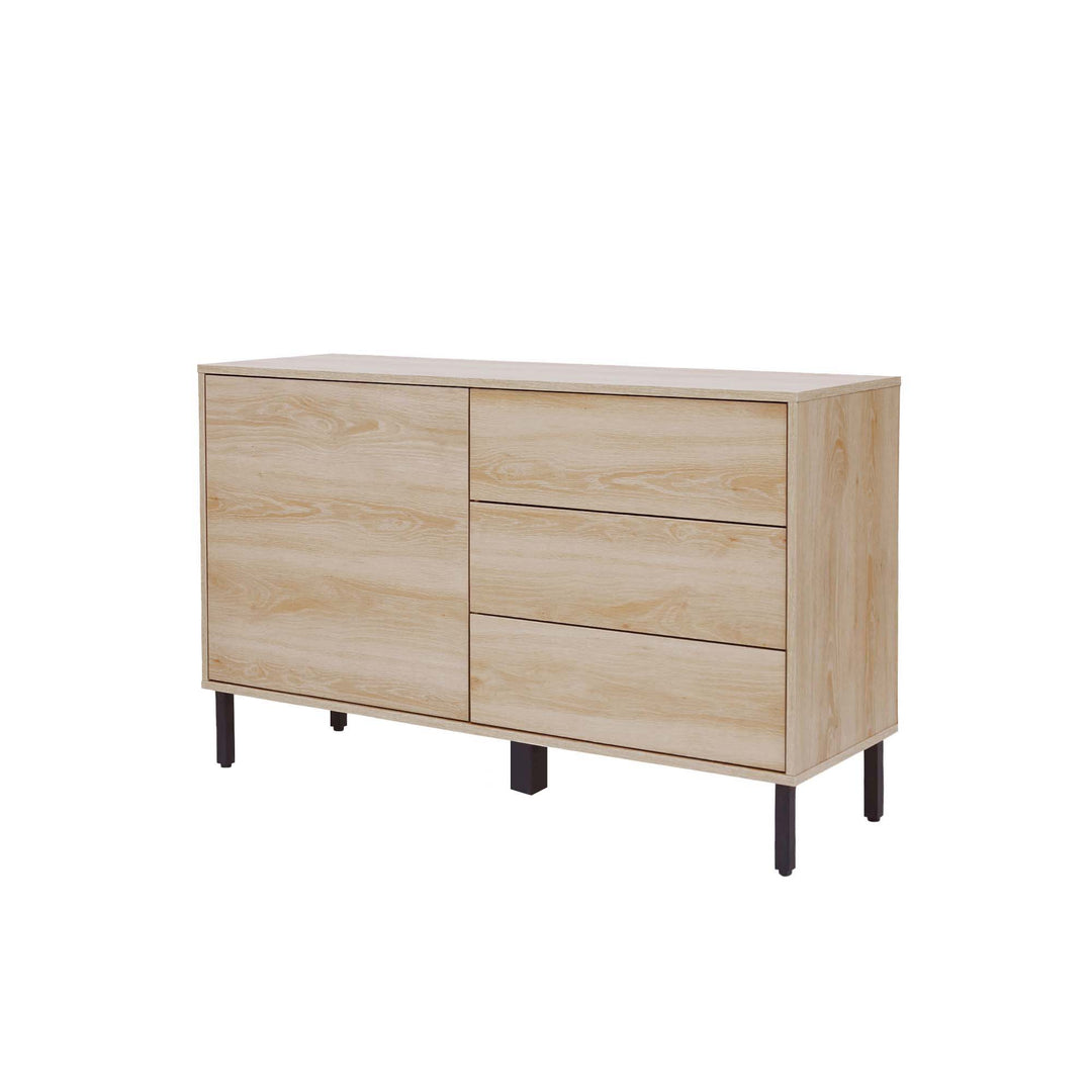 Teamson Home Cairo Industrial-Chic Mid-Century Modern 1 Door, 2 Shelf, 3 Drawer Storage Sideboard, Oak