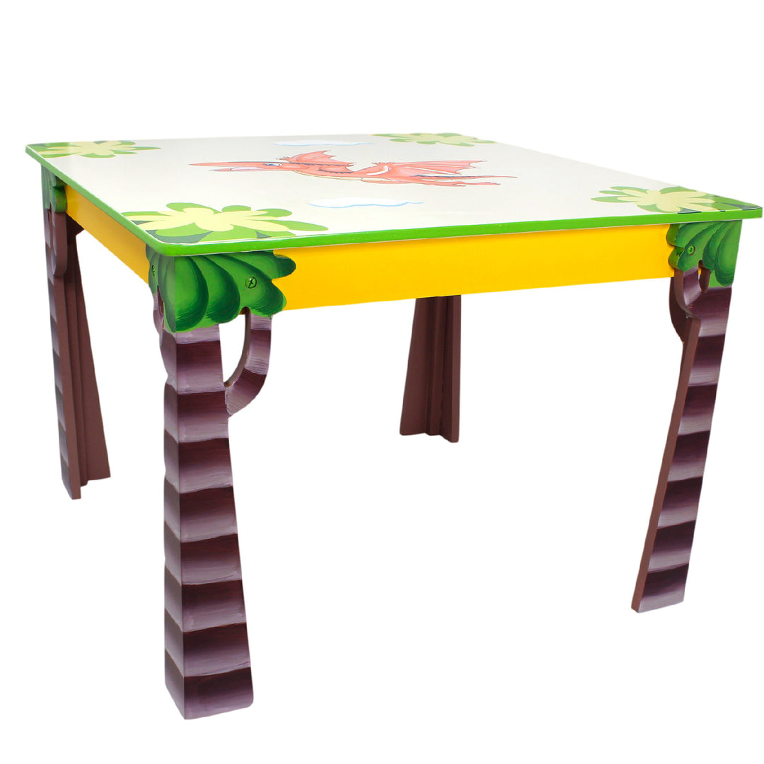 Fantasy Fields Toy Furniture Dinosaur Kingdom Table with Tree Trunk Legs, Pterodactyl Top, & Painted Details, Multicolor