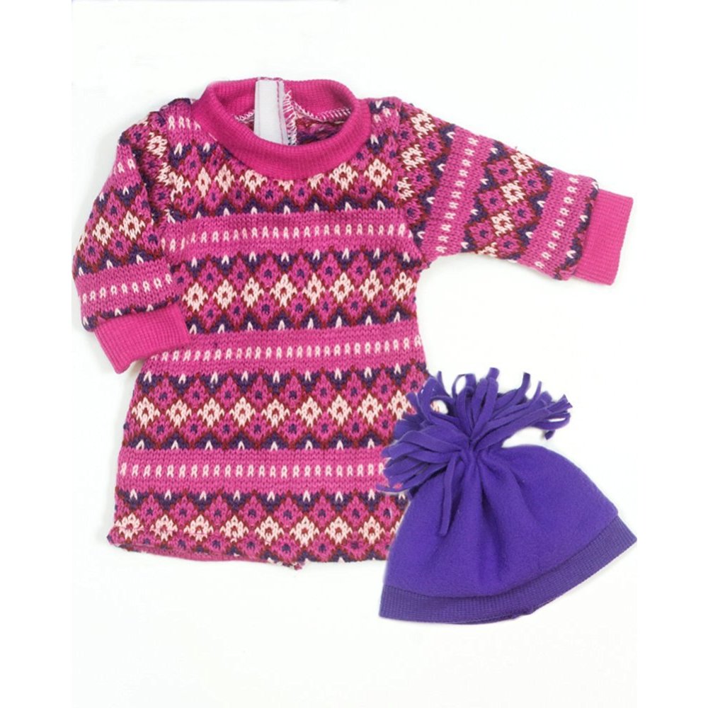 Sophia's - 18" Doll - Pink Fair Isle Dress, Purple Hat