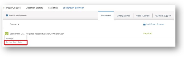 Image showing LockDown Browser early exits setting