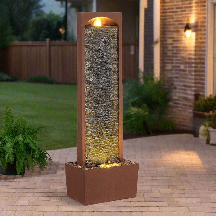 Teamson Home 38.5" Contemporary Outdoor LED Waterfall Fountain with Pebble Base