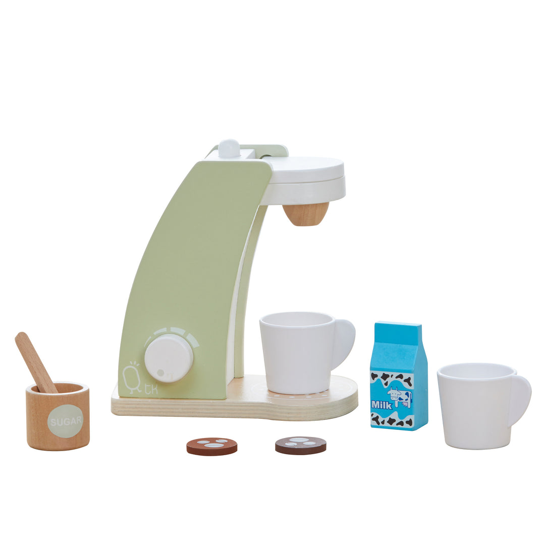 Teamson Kids - Little Chef Frankfurt Wooden Coffee machine play kitchen accessories - Green- 8 pcs