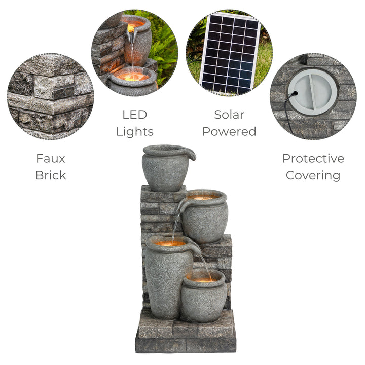 Teamson Home 30.7" 4-Tier Outdoor Solar Water Fountain with LED Lights, Gray