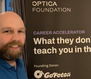 Image for Matt Hellis, a postgraduate student in the School of Physics, Clinical and Optometric Sciences attends the Optica Career Accelerator in Potsdam