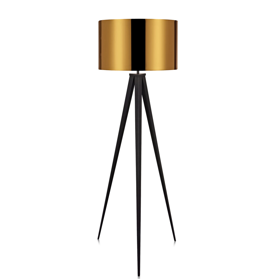 Teamson Home Romanza 60" Postmodern Tripod Floor Lamp with Drum Shade, Matte Black/Gold