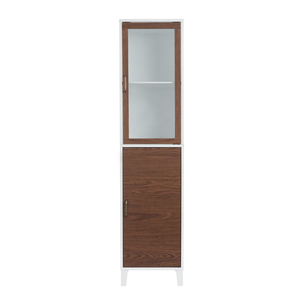 Teamson Home Tyler Modern Linen Storage Cabinet with Two Doors, Walnut/White