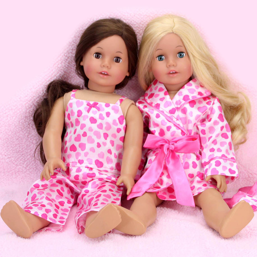 Sophia's - 18" Doll - Heart Satin Pj's, Robe & Slippers