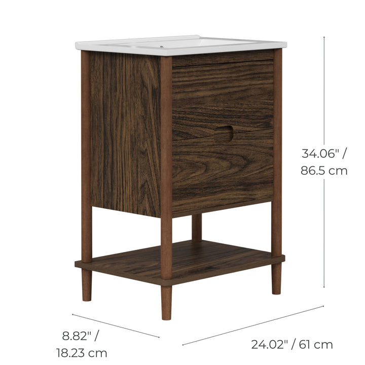 Teamson Home Ellery 24" Single Bathroom Vanity with Two Drawers, Walnut