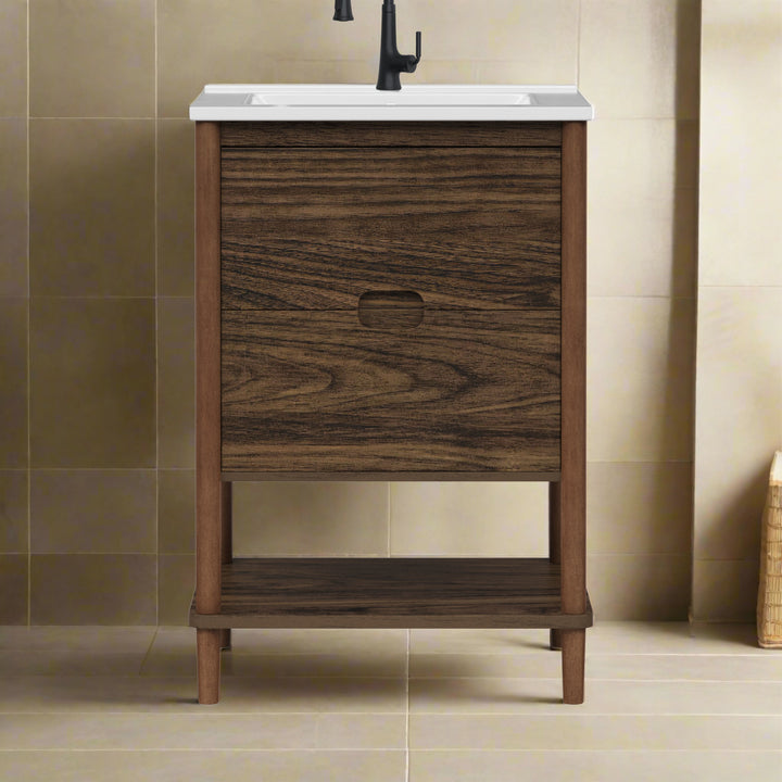 Teamson Home Ellery 24" Single Bathroom Vanity with Two Drawers, Walnut