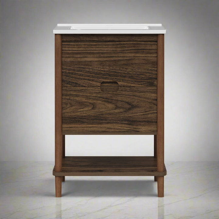 Teamson Home Ellery 24" Single Bathroom Vanity with Two Drawers, Walnut