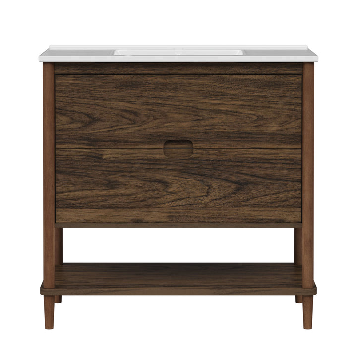 Teamson Home Ellery 36" Single Bathroom Vanity with Two Drawers, Walnut