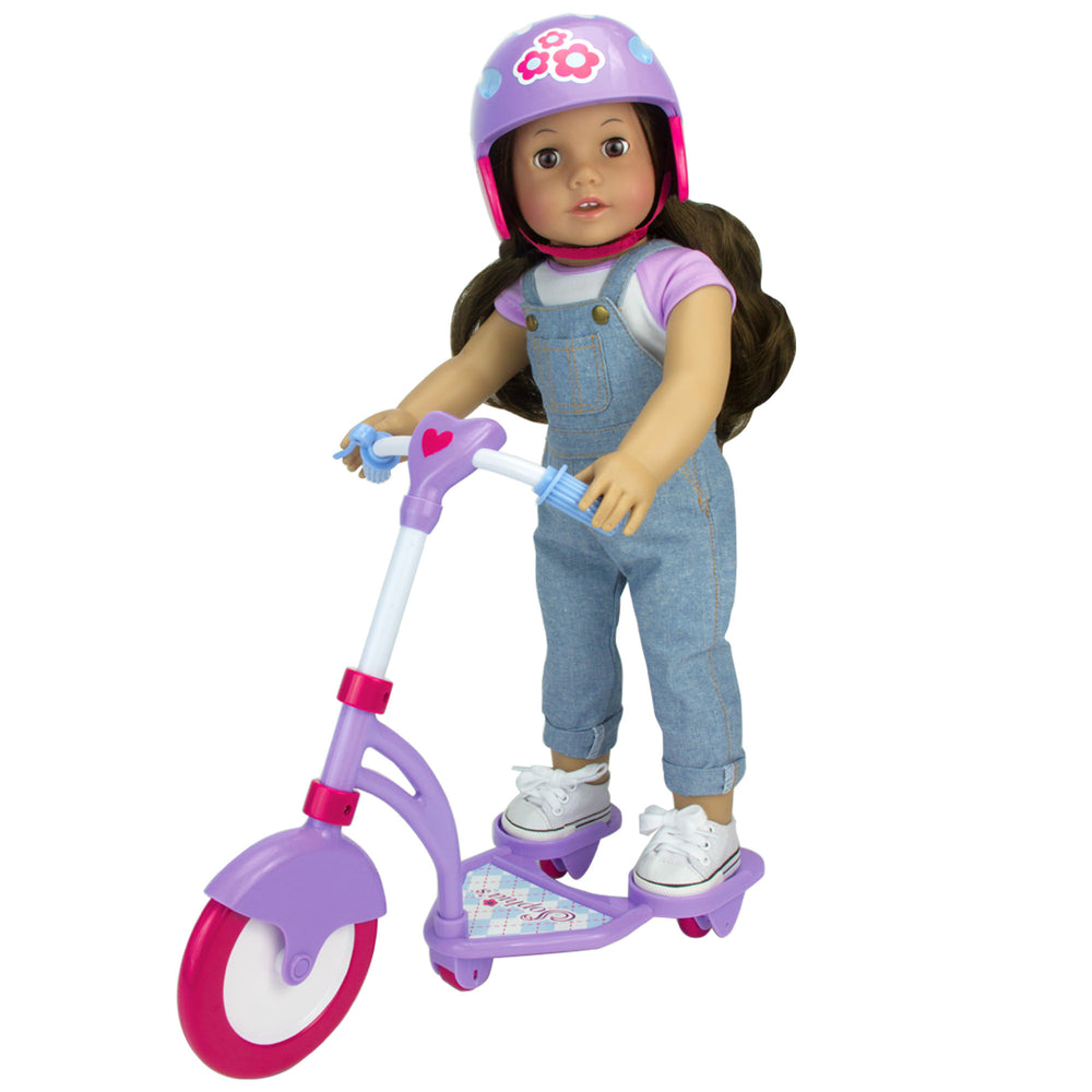 Sophia's - 18" Doll - Mini Scooter & Helmet Set - Blue, Lavender and Hot Pink