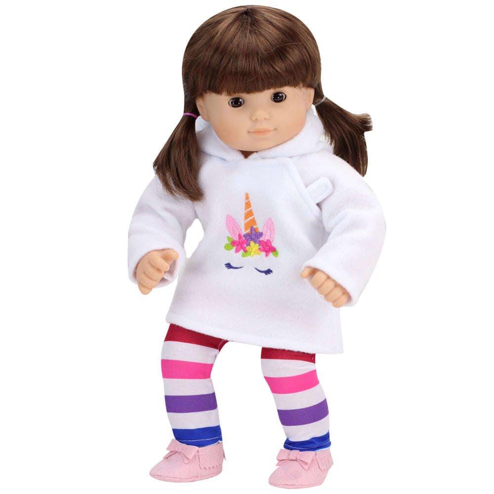 Sophia's Fleece Unicorn Hoodie & Rainbow Stripe Leggings for 15" Dolls, Multicolor