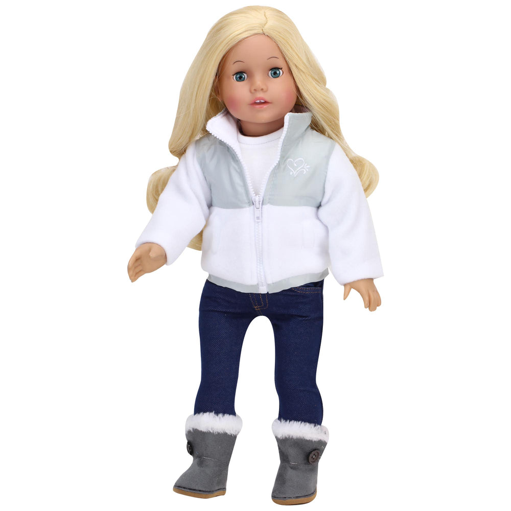 Sophia's Nylon/Fleece Jacket and Boots for 18" Dolls, White/Gray