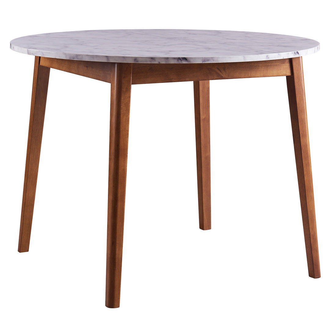 Teamson Home Ashton Wooden Round Dining Table with Faux Marble Top, White/Walnut