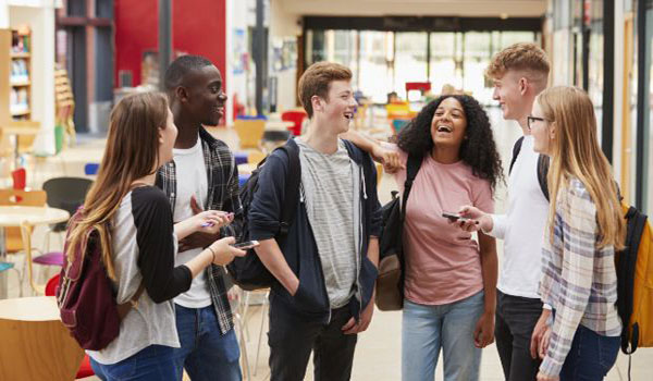 Students laughing and talking