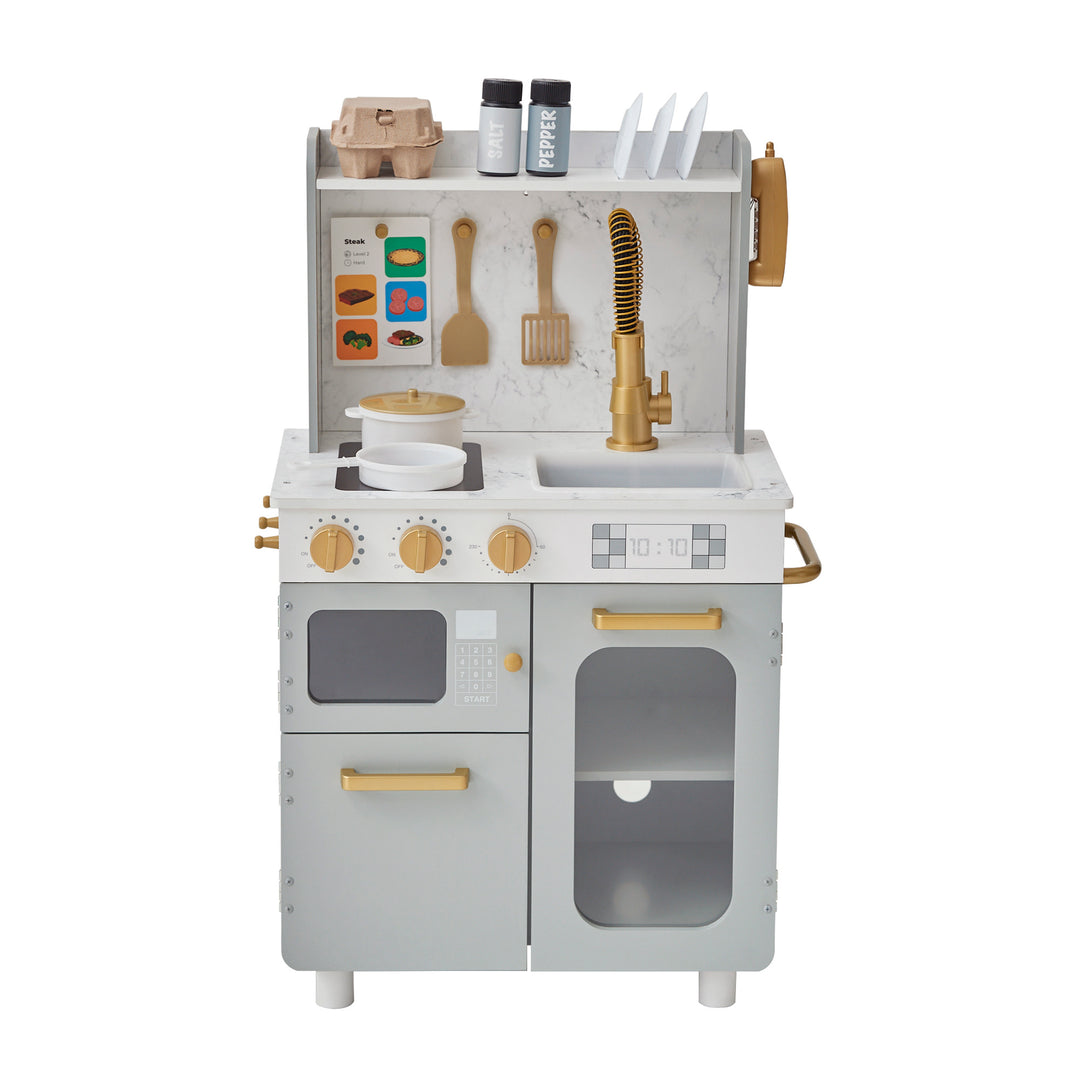 Teamson Kids - Little Chef Memphis Small Play Kitchen - Gray/Gold with accessories.