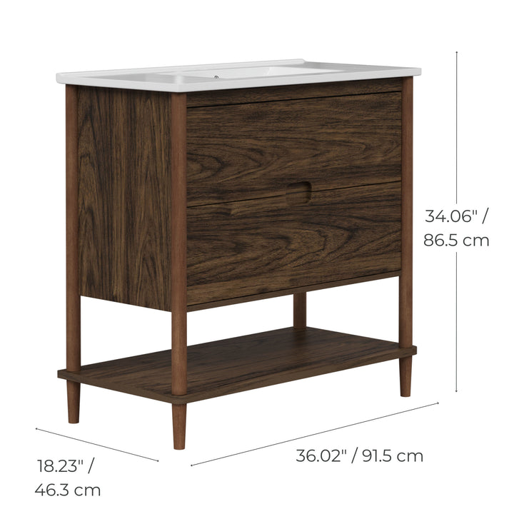 Teamson Home Ellery 36" Single Bathroom Vanity with Two Drawers, Walnut