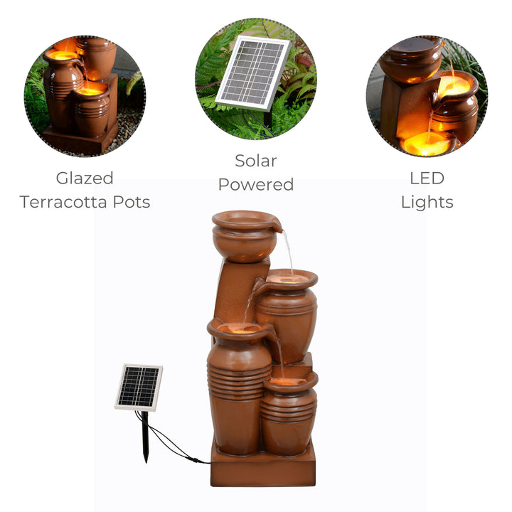 Teamson Home 28.7" 4-Tier Outdoor Solar Water Fountain with LED Lights, Terracotta