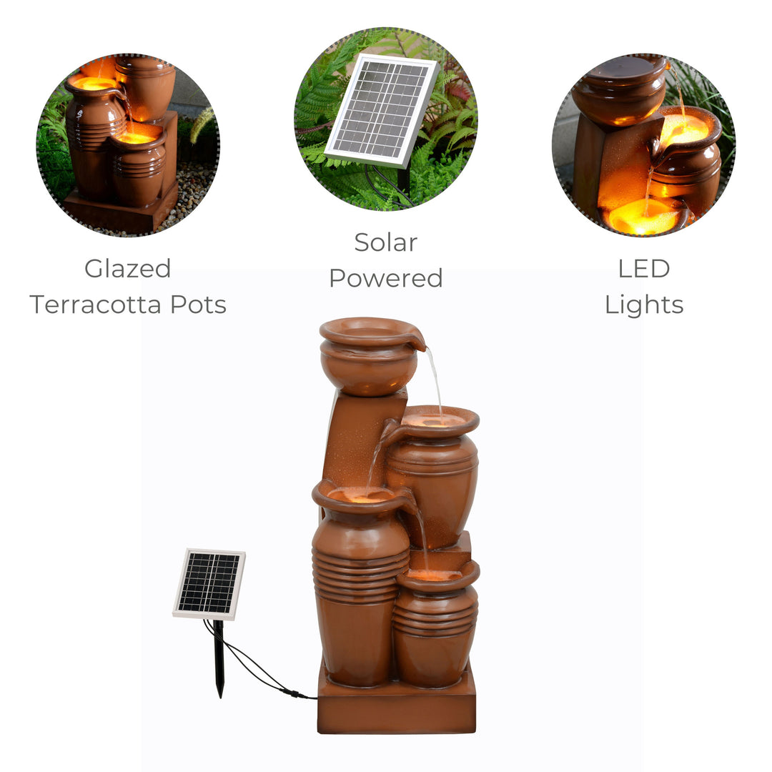 Teamson Home 28.7" 4-Tier Outdoor Solar Water Fountain with LED Lights, Terracotta