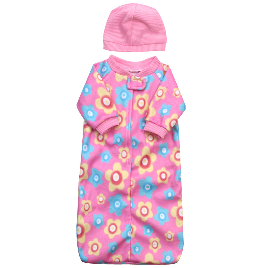 Sophia's - 15" Doll - Fleece Print Sleeper Sack & Hat - Light Pink