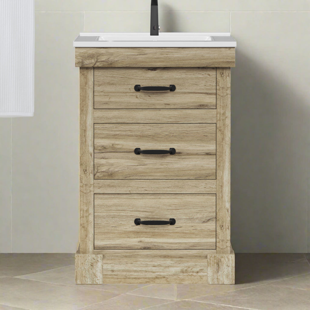 Teamson Home Donovan 24" Single Bathroom Vanity with Two Drawers, Light Oak