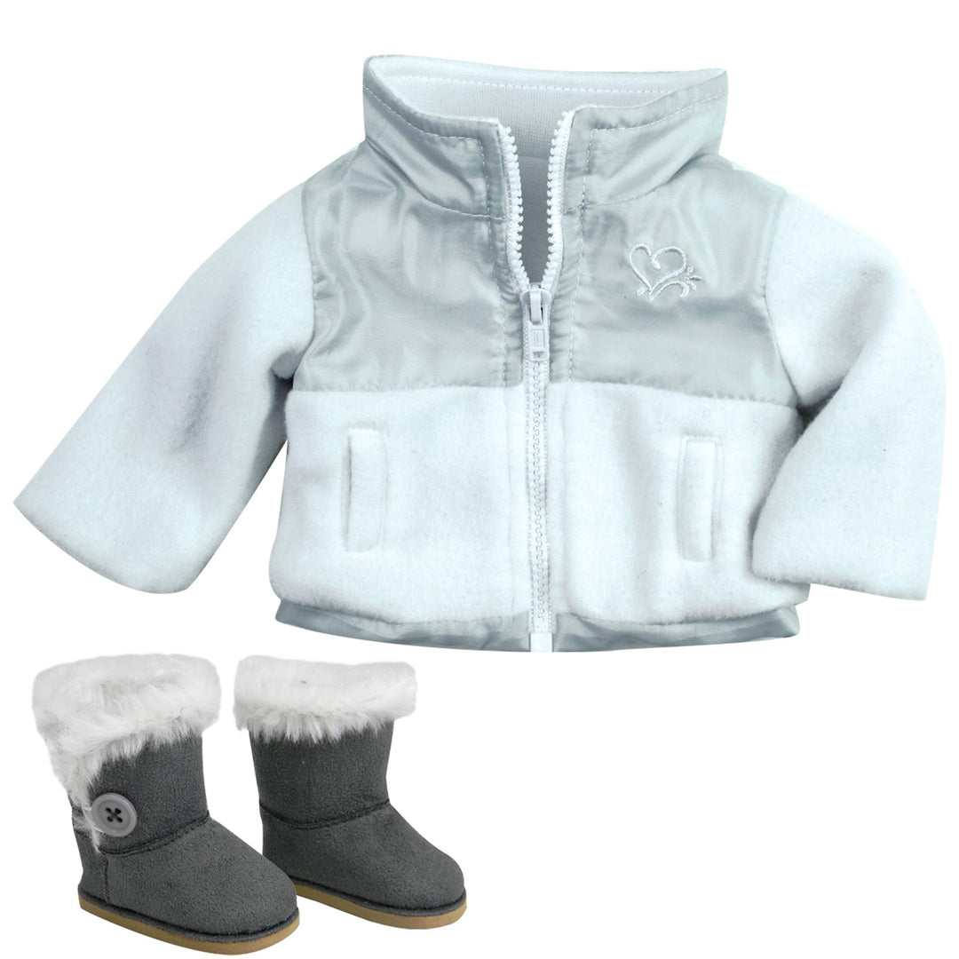 Sophia's Nylon/Fleece Jacket and Boots for 18" Dolls, White/Gray