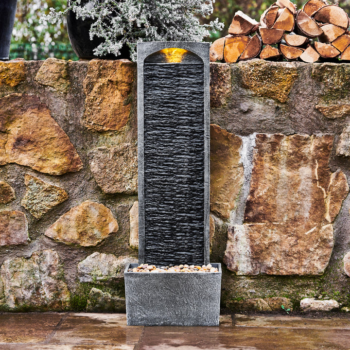 Teamson Home 38.5" Contemporary Outdoor LED Waterfall Fountain with Pebble Base