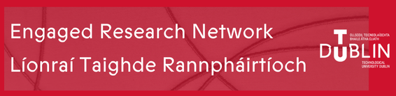 The words 'Engaged Research Network' in English and Irish overlaid on an image of criss-crossing lines, with the TU Dublin logo