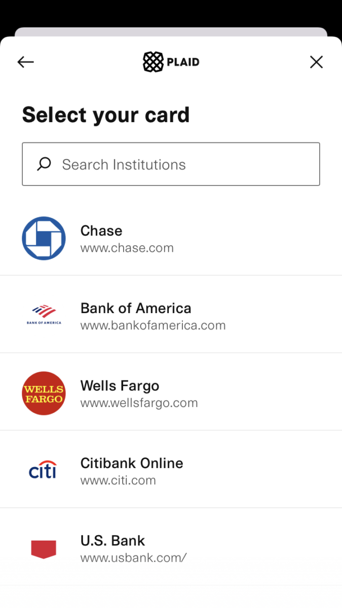 screenshot of Plaid login
