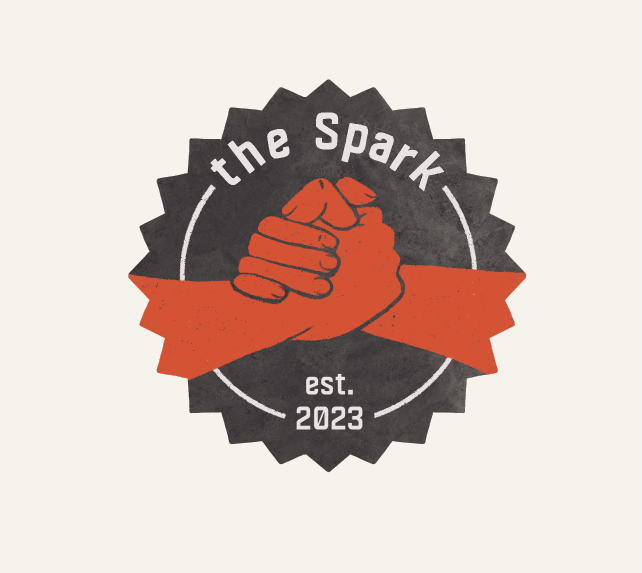 Spark logo with two red fists embracing